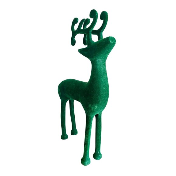 Zodax Flocked Standing Deer Figurine Statue Green 12.5 Inch High - Picture 2 of 9